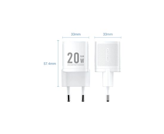 Зарядное устройство VENTION 1xUSB-C PD20W white (FEPW0-EU), изображение 2
