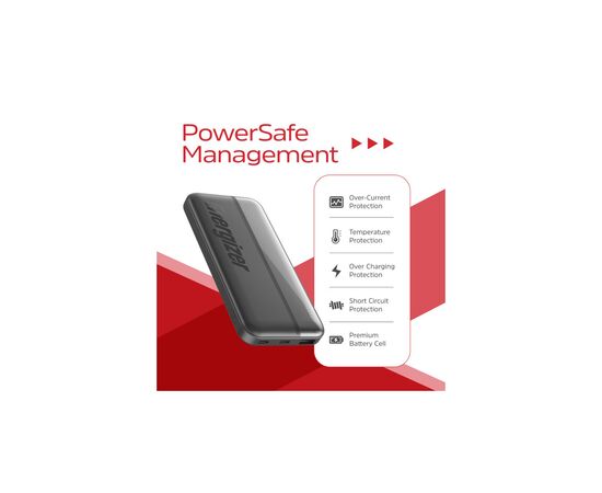 Батарея универсальная Energizer 10000mAh 15W, USB-А, 2*USB-C, Black (UE10050CC), изображение 9