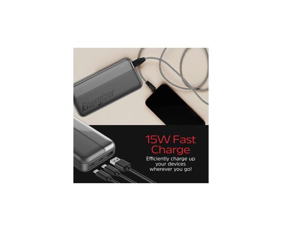 Батарея универсальная Energizer 20000mAh 15W, USB-А, 2*USB-C, Black (UE20050CC), изображение 8
