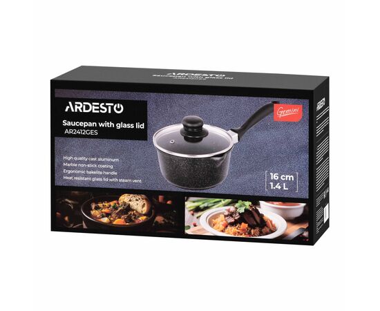 Ковш Ardesto Gemini Anzio, 1.4л, алюміній, чорний (AR2412GES), изображение 8