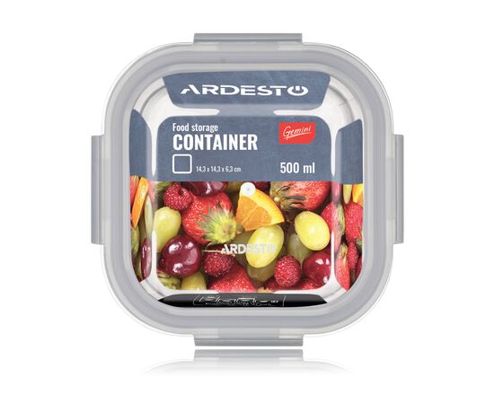 Харчовий контейнер Ardesto Gemini квадратний, 0.5л, боросилікатне скло, прозорий (AR1250BSQ), зображення 6