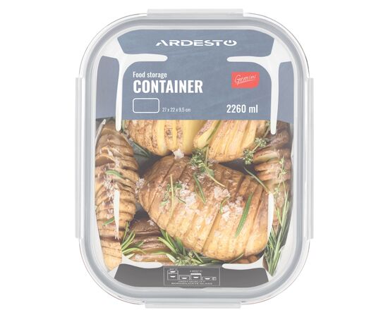 Харчовий контейнер Ardesto Gemini прямокутний, 2.26л, боросилікатне скло, прозорий (AR1222RCB), зображення 6