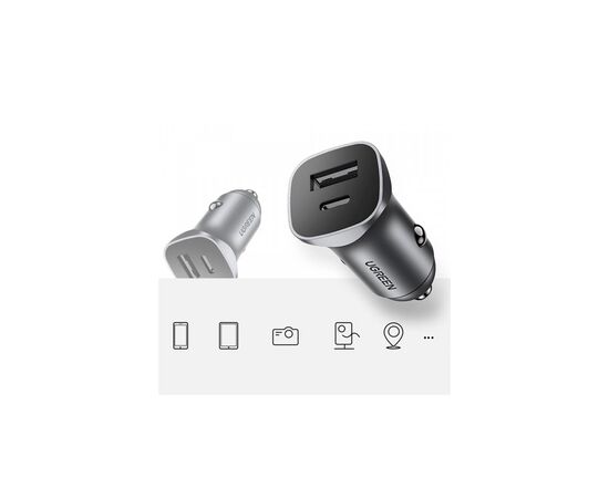 Зарядний пристрій Ugreen 1xUSB-C + 1xUSB 30W car adapter CD130 black (40858), зображення 4
