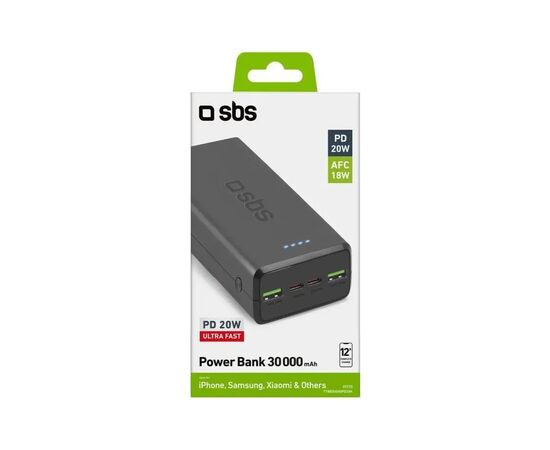 Батарея универсальная SBS 30000mAh 20W PD,QC, 2xUSB-A, 2xUSB-C Black (TTBB30000PD20K), изображение 3