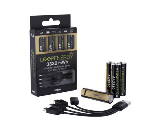 Аккумулятор Verico AA USB Type-C 2220mAh/3330mWh-1.5V Li-ion 4шт./уп. (Loop Energy PRO) (1UDBT-A6WEAC-NN), изображение 2