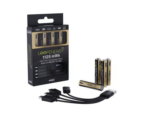 Аккумулятор Verico AAA USB Type-C 750mAh/1125mWh-1.5V Li-ion 4шт./уп. (Loop Energy PRO) (1UDBT-A7WEAC-NN), изображение 2