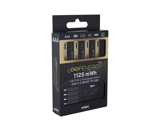 Аккумулятор Verico AAA USB Type-C 750mAh/1125mWh-1.5V Li-ion 4шт./уп. (Loop Energy PRO) (1UDBT-A7WEAC-NN), изображение 6