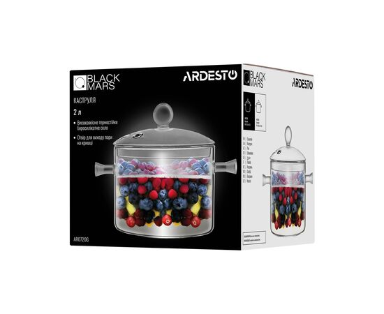 Кастрюля Ardesto Black Mars 2л, боросилікатне скло (AR0720GB), изображение 4