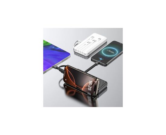 Батарея универсальная Dudao 10000mAh K11 10W, USB-A, USB-C, microUSB, with USB-A/USB-C/Lightning/MicroUSB cables White (6977196681860), изображение 4