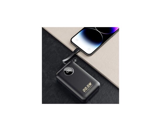 Батарея универсальная Dudao 20000mAh K14+ 22.5W, PD, QC, USB-A, USB-C(In/Out), with built-in USB-C/Lightning cables, Black (6977196680016), изображение 6