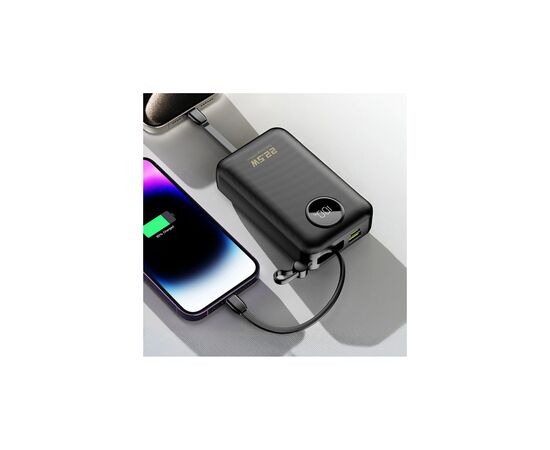 Батарея универсальная Dudao 20000mAh K14+ 22.5W, PD, QC, USB-A, USB-C(In/Out), with built-in USB-C/Lightning cables, Black (6977196680016), изображение 7