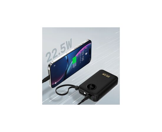 Батарея универсальная Dudao 20000mAh K14+ 22.5W, PD, QC, USB-A, USB-C(In/Out), with built-in USB-C/Lightning cables, Black (6977196680016), изображение 8
