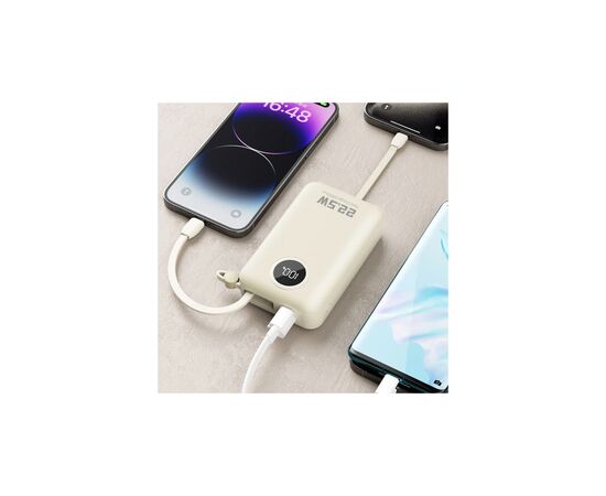 Батарея универсальная Dudao 20000mAh K14+ 22.5W, PD, QC, USB-A, USB-C(In/Out), with built-in USB-C/Lightning cables, White (6977196680023), изображение 6