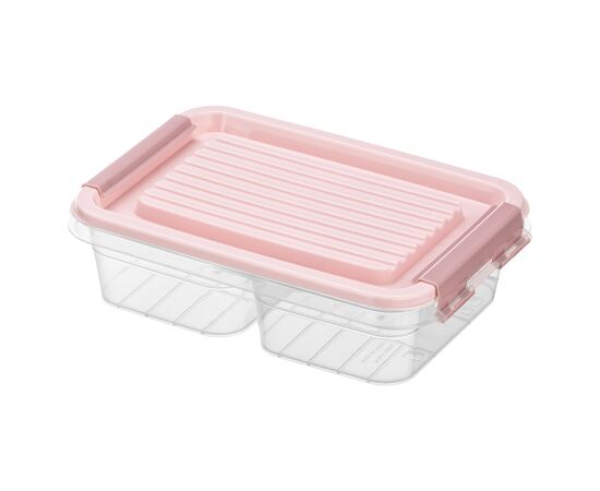 Харчовий контейнер Ardesto Fresh двосекційний 2х0.25л, пластик, прямокутна, рожевий (AR1302P)