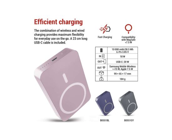 Батарея универсальная EMOS 10000mAh WI1046, 20W, Wireless, salmon (B0551S), изображение 6