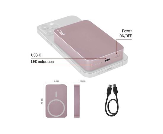 Батарея универсальная EMOS 10000mAh WI1046, 20W, Wireless, salmon (B0551S), изображение 7