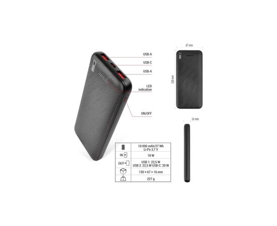 Батарея универсальная EMOS 10000mAh AlphaQ3, 22.5W, black (B0571B), изображение 8