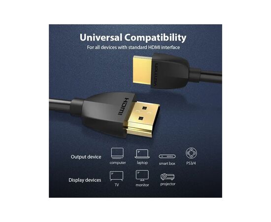 Кабель мультимедийный HDMI M to HDMI M 0.5m black Vention (AAIBD), изображение 3