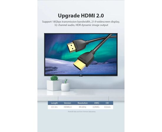 Кабель мультимедийный HDMI M to HDMI M 0.5m black Vention (AAIBD), изображение 8