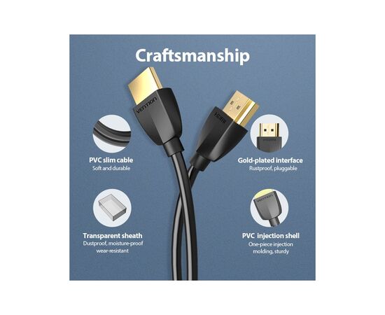 Кабель мультимедийный HDMI M to HDMI M 1.0m black Vention (AAIBF), изображение 3