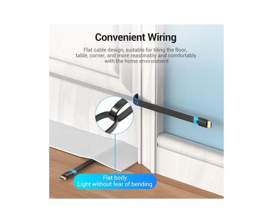 Кабель мультимедийный HDMI M to HDMI M 1.0m flat black Vention (AAKBF), изображение 2