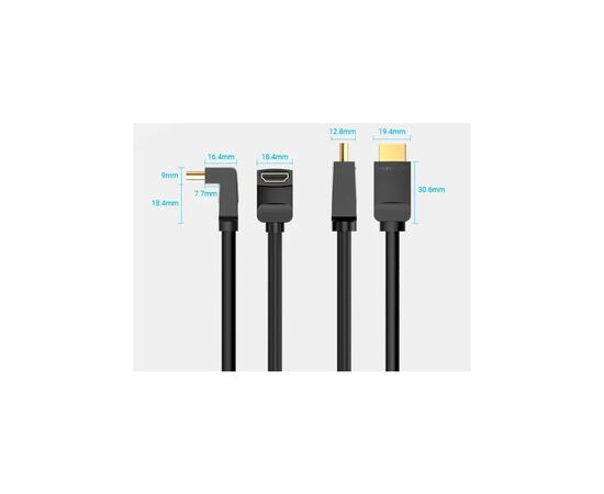 Кабель мультимедийный HDMI M to HDMI M 1.5m 90° corner black Vention (AAQBG), изображение 4