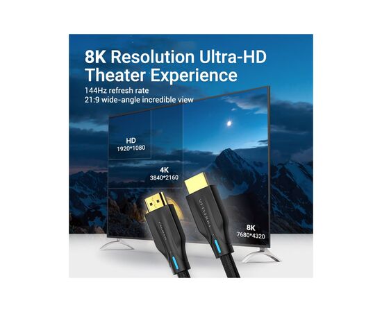Кабель мультимедийный HDMI M to HDMI M 1.0m 8K cotton braided black Vention (AAUBF), изображение 4