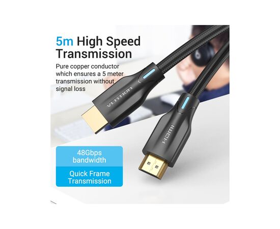 Кабель мультимедийный HDMI M to HDMI M 1.0m 8K cotton braided black Vention (AAUBF), изображение 9