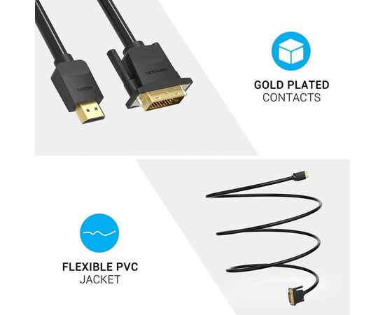 Кабель мультимедийный HDMI M to DVI M 2.0m black Vention (ABFBH), изображение 6