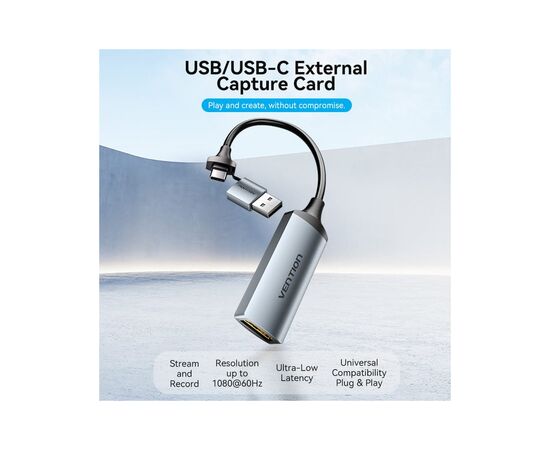 Переходник USB-C + USB-A to HDMI M 0.1m video capture gray Vention (ACWHA), изображение 5