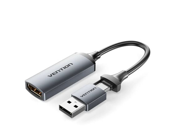 Переходник USB-C + USB-A to HDMI M 0.1m video capture gray Vention (ACWHA)