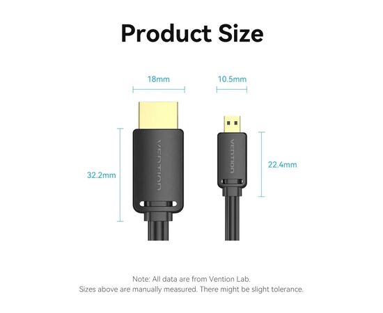 Кабель мультимедийный HDMI M to HDMI micro M 1.0m 4K black Vention (AGIBF), изображение 3