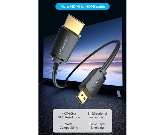 Кабель мультимедийный HDMI M to HDMI micro M 1.0m 4K black Vention (AGIBF), изображение 8