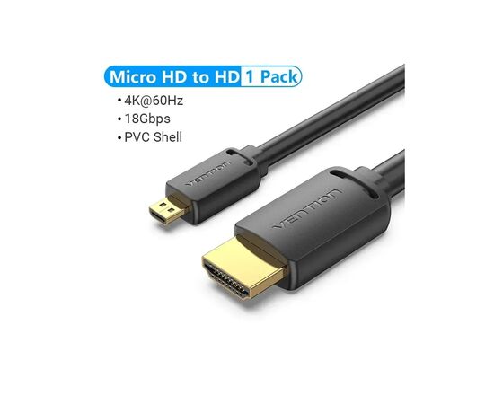 Кабель мультимедийный HDMI M to HDMI micro M 1.0m 4K black Vention (AGIBF), изображение 9