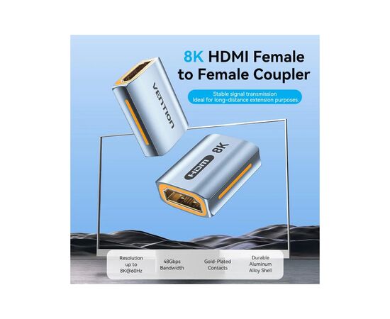 Переходник HDMI F to HDMI F 8K Aluminum black Vention (AIUH0), изображение 2