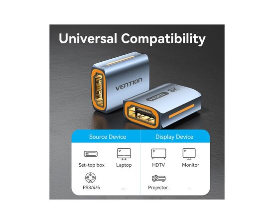 Переходник HDMI F to HDMI F 8K Aluminum black Vention (AIUH0), изображение 5