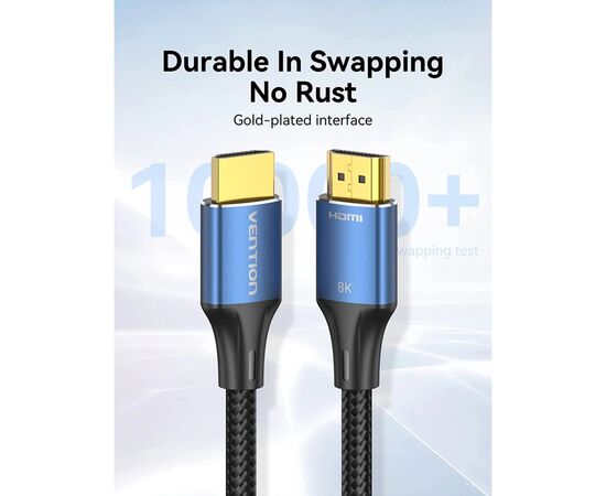 Кабель мультимедійний HDMI M to HDMI M 1.5m 8K cotton braided blue Vention (ALGLG), зображення 3