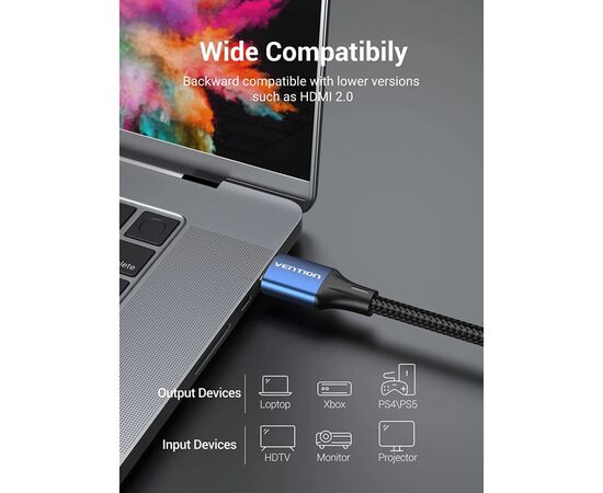 Кабель мультимедийный HDMI M to HDMI M 5.0m 8K cotton braided blue Vention (ALGLJ), изображение 4