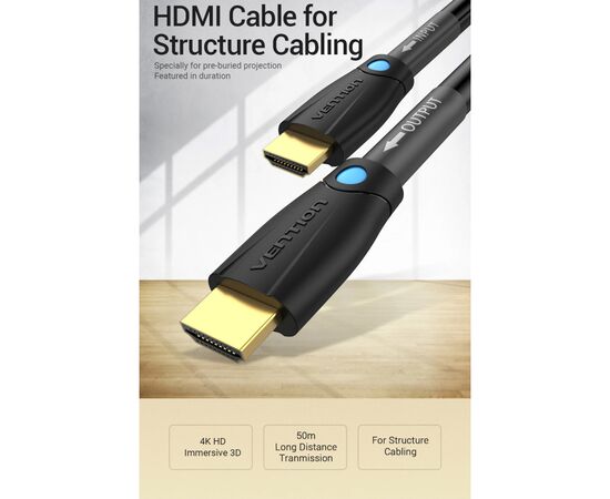 Кабель мультимедийный HDMI M to HDMI M 1.0m 4K cotton braided black zinc alloy Vention (ALMBF), изображение 3