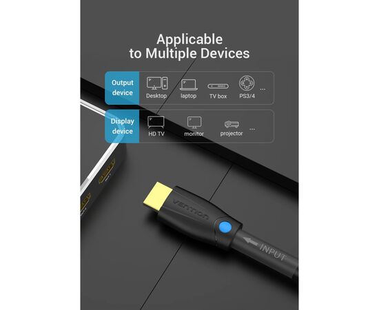 Кабель мультимедийный HDMI M to HDMI M 1.0m 4K cotton braided black zinc alloy Vention (ALMBF), изображение 6