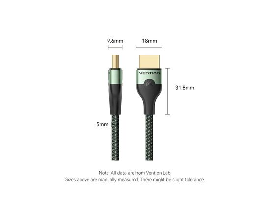 Кабель мультимедійний HDMI M to HDMI M 1.0m 8K ultra thin cotton braided green Vention (ALOGF), зображення 2