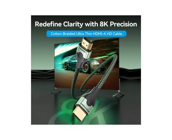 Кабель мультимедійний HDMI M to HDMI M 1.0m 8K ultra thin cotton braided green Vention (ALOGF), зображення 4