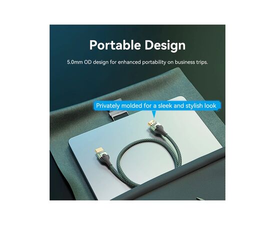 Кабель мультимедийный HDMI M to HDMI M 1.5m 8K ultra thin cotton braided green Vention (ALOGG), изображение 5
