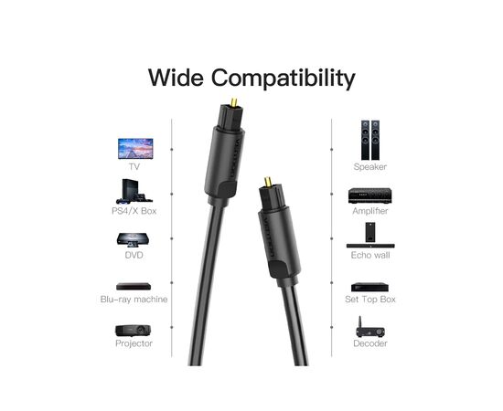 Кабель мультимедійний Optical Toslink 1.5m black Vention (BAEBG), зображення 4