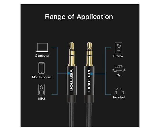 Кабель мультимедийный 3.5mm M to 3.5mm M 1.0m fabric black Vention (BAGBF), изображение 7