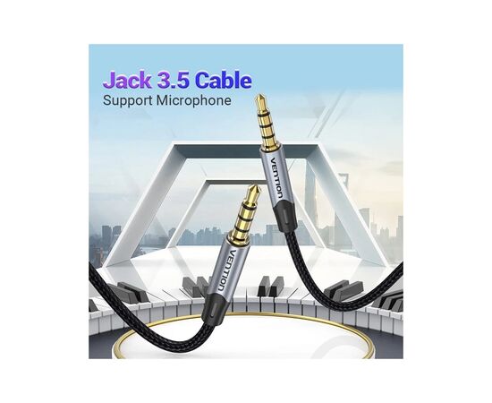 Кабель мультимедийный 3.5mm M to 3.5mm M 1.0m (4pin) gray Vention (BAQHF), изображение 2