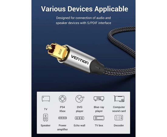 Кабель мультимедийный Optical Toslink 1.0m gray Vention (BAVHF), изображение 8