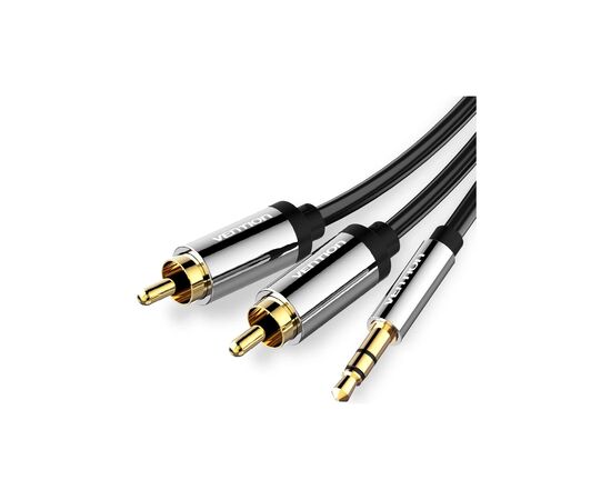 Кабель мультимедийный 3.5mm M to 2xRCA M 1.0m black Vention (BCFBF), изображение 2