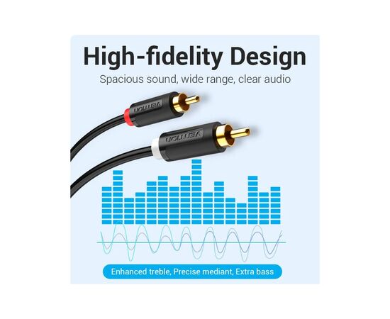 Кабель мультимедийный 2xRCA M to 2xRCA M 1.5m black Vention (BCMBG), изображение 5