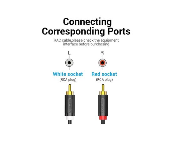 Кабель мультимедийный 2xRCA M to 2xRCA M 1.5m black Vention (BCMBG), изображение 6